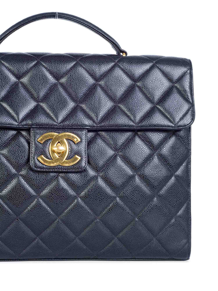 Top Quality Chanel Jumbo CC Logo 24K Gold Plated Quilted Caviar Leather Flap Bag Black