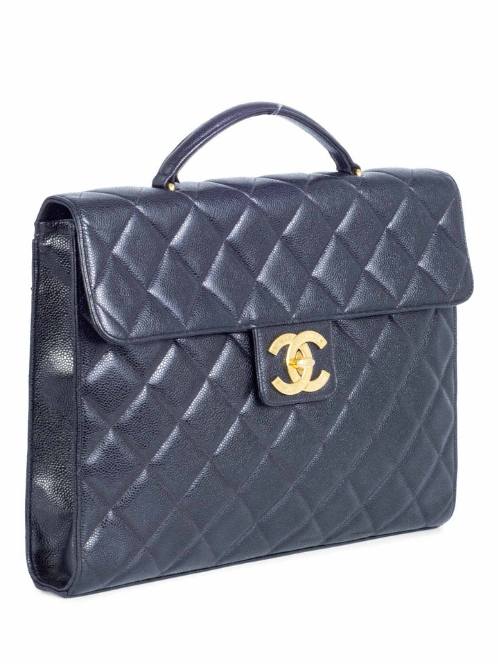 Top Quality Chanel Jumbo CC Logo 24K Gold Plated Quilted Caviar Leather Flap Bag Black