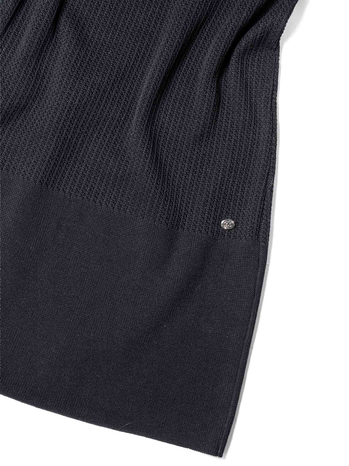 Top Quality Chanel Knit CC Logo Fringe Midi Dress Black