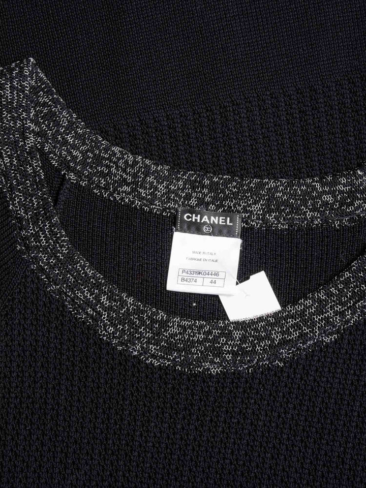 Top Quality Chanel Knit CC Logo Fringe Midi Dress Black