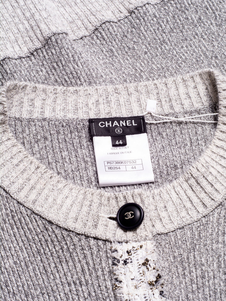 Top Quality Chanel Knit CC Logo Fringe Sparkly Cardigan Grey