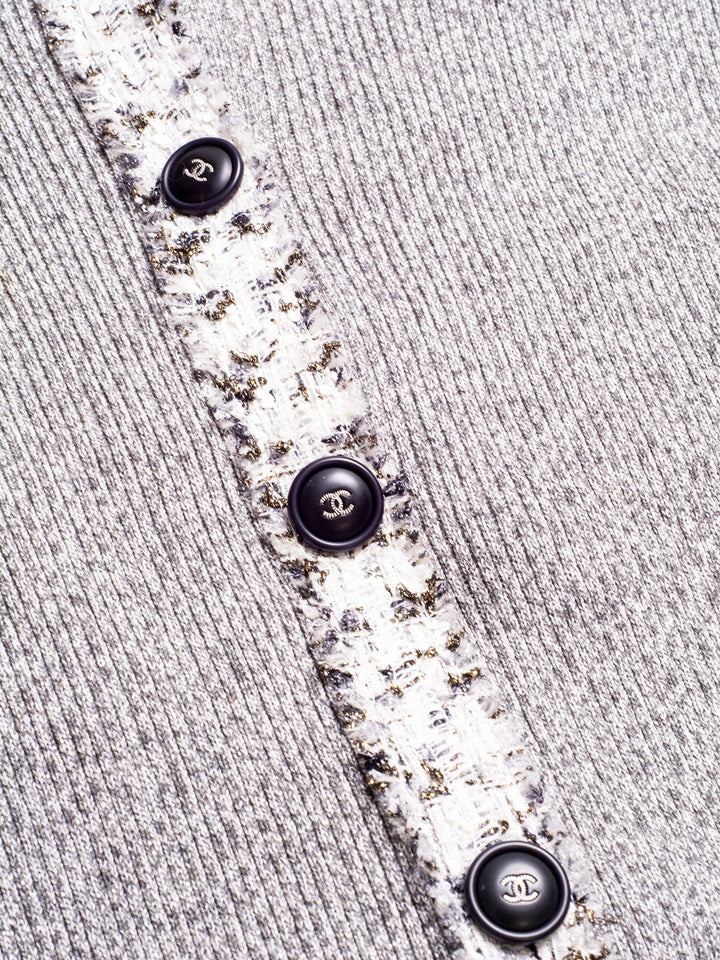 Top Quality Chanel Knit CC Logo Fringe Sparkly Cardigan Grey