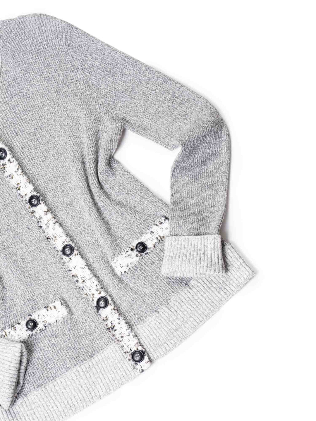 Top Quality Chanel Knit CC Logo Fringe Sparkly Cardigan Grey