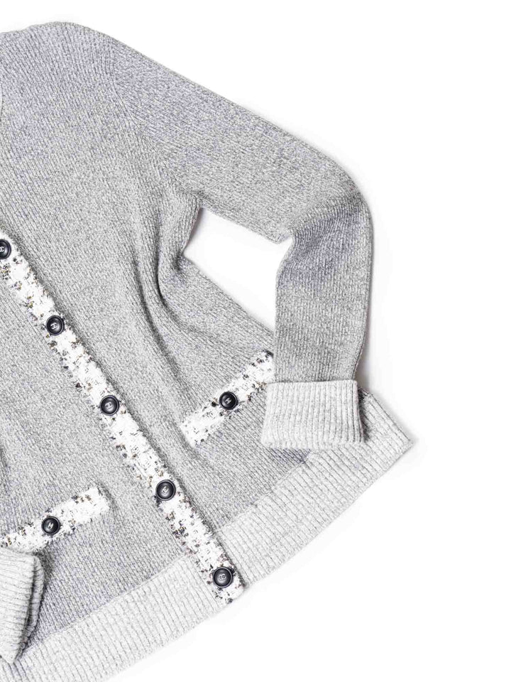 Top Quality Chanel Knit CC Logo Fringe Sparkly Cardigan Grey