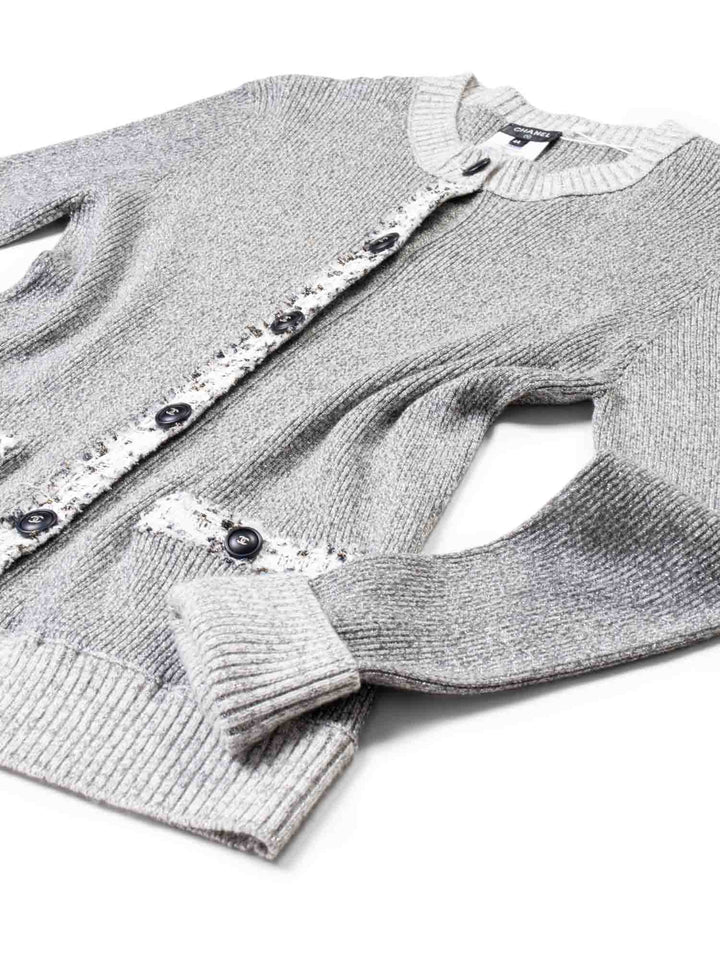 Top Quality Chanel Knit CC Logo Fringe Sparkly Cardigan Grey