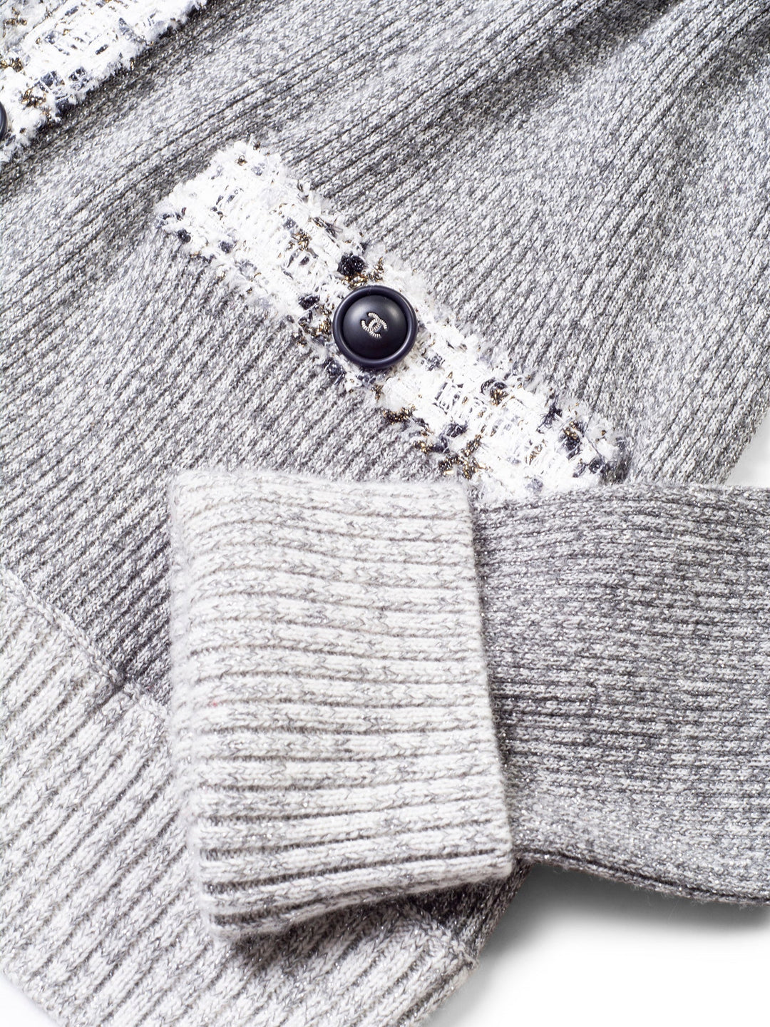 Top Quality Chanel Knit CC Logo Fringe Sparkly Cardigan Grey