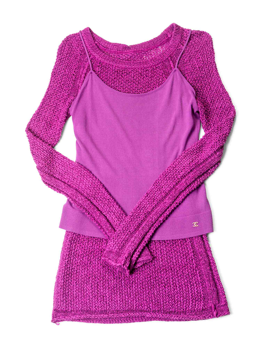 Top Quality Chanel Knit Sweater Tunic Set Purple