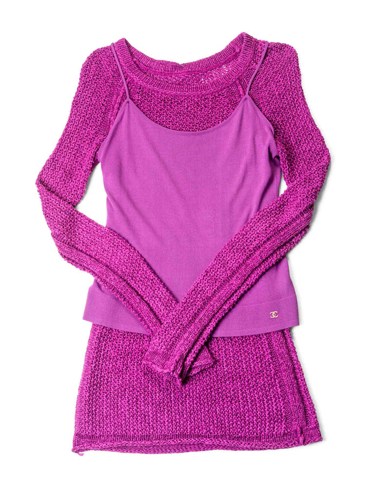 Top Quality Chanel Knit Sweater Tunic Set Purple