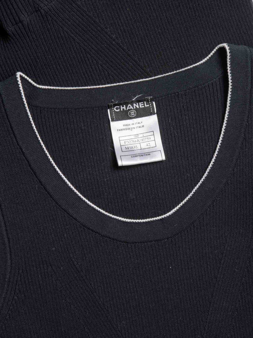Top Quality Chanel Knitted CC Logo Ruffled Mini Dress Navy Blue