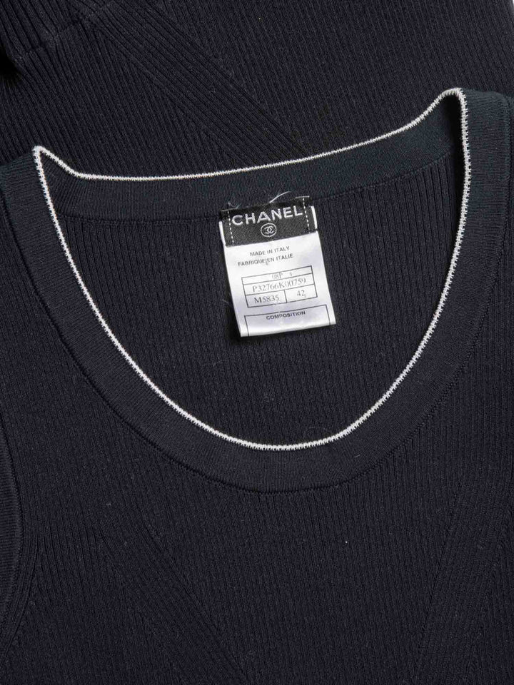 Top Quality Chanel Knitted CC Logo Ruffled Mini Dress Navy Blue