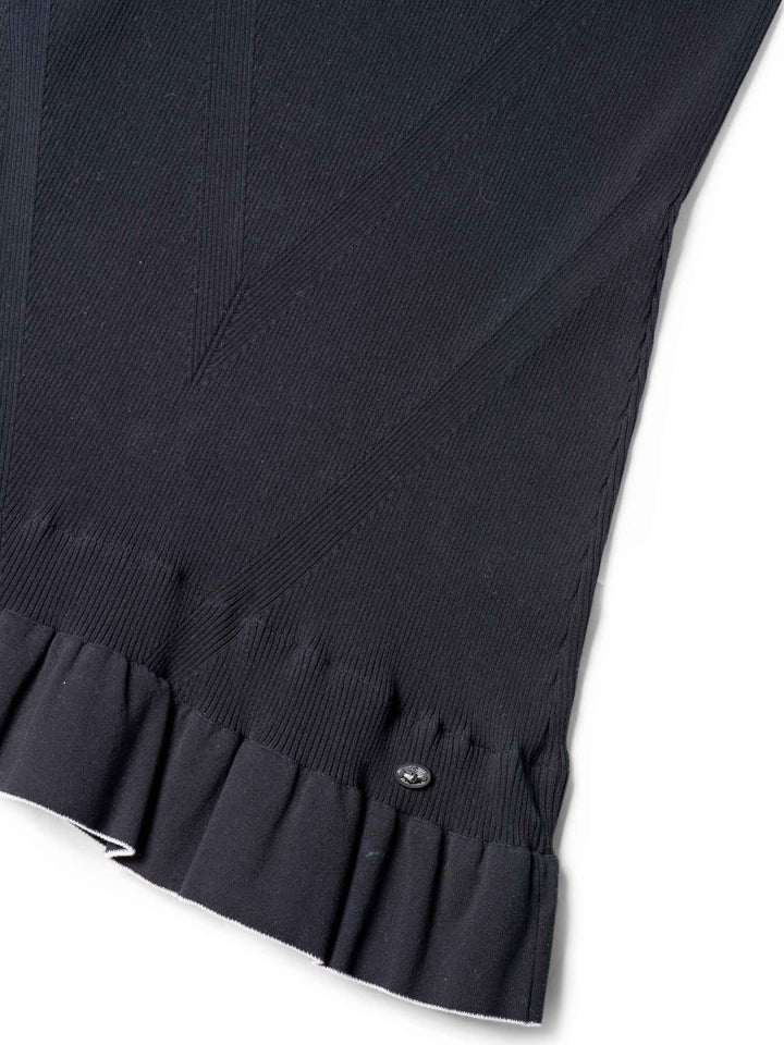 Top Quality Chanel Knitted CC Logo Ruffled Mini Dress Navy Blue