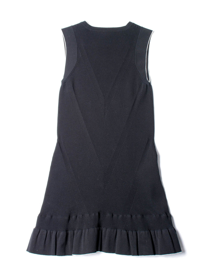 Top Quality Chanel Knitted CC Logo Ruffled Mini Dress Navy Blue