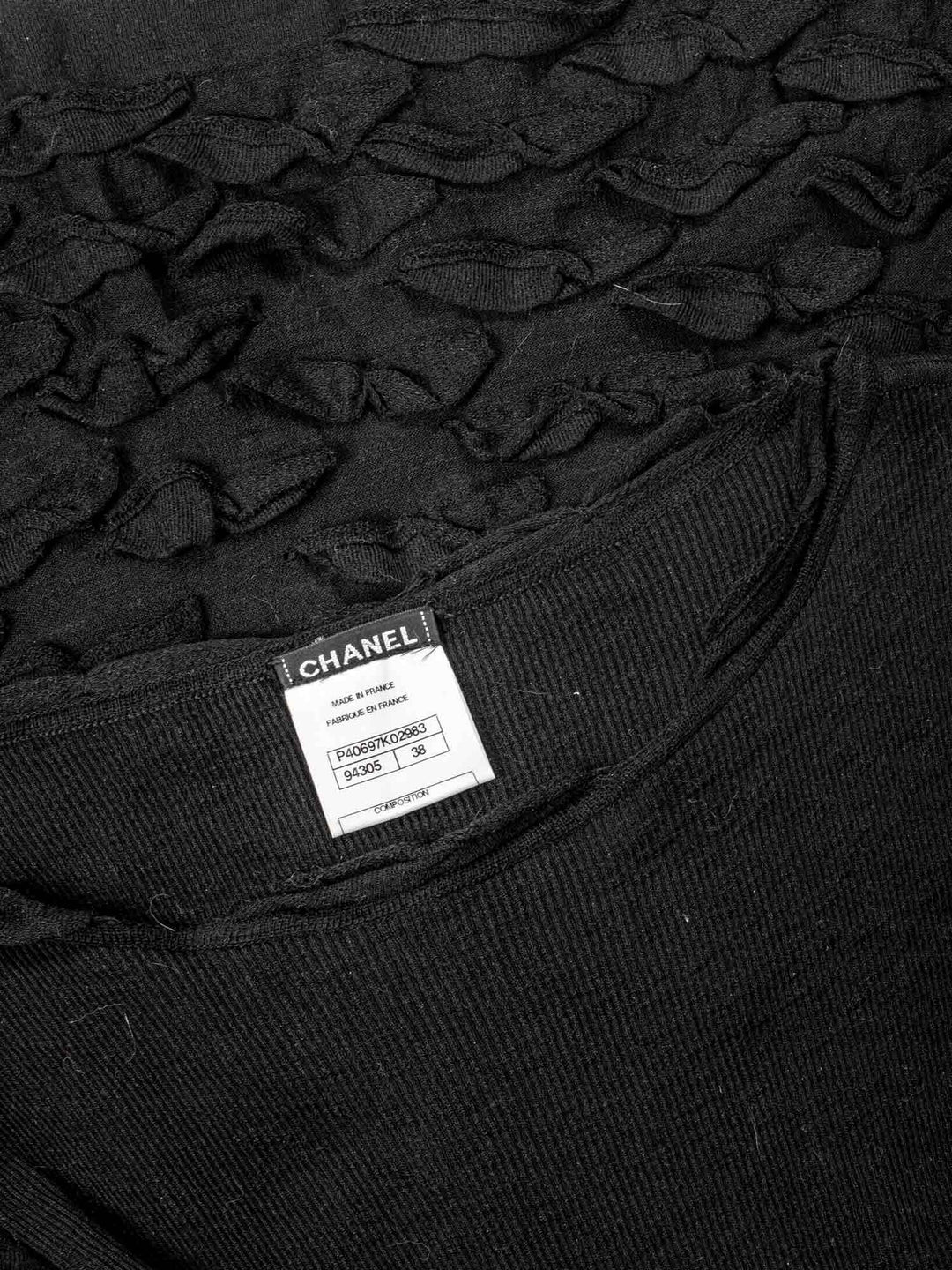 Top Quality Chanel Knitted Camellia Ruffled Midi Dress Black