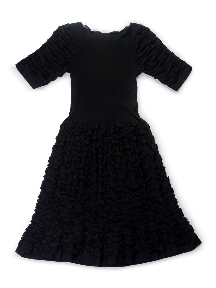 Top Quality Chanel Knitted Camellia Ruffled Midi Dress Black