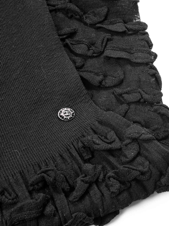 Top Quality Chanel Knitted Camellia Ruffled Midi Dress Black