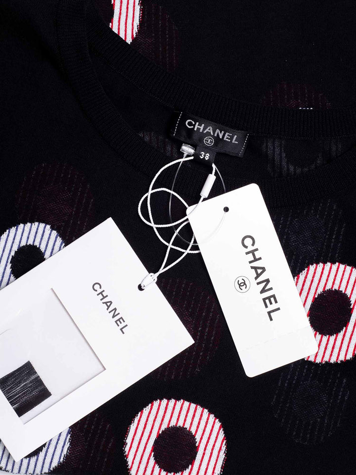 Top Quality Chanel La Pausa 19C Cotton Polka Dot Striped Top Black