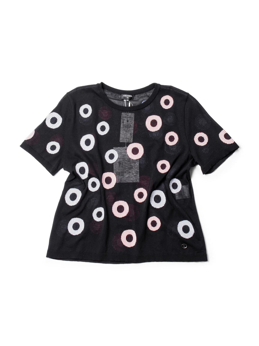 CHANEL La Pausa 19C Cotton Polka Dot Striped Top Black-designer resale