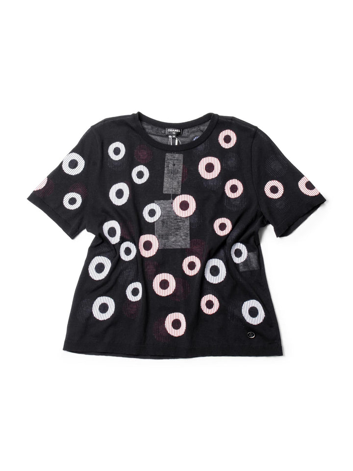 Top Quality Chanel La Pausa Cotton Polka Dot Striped Top Black