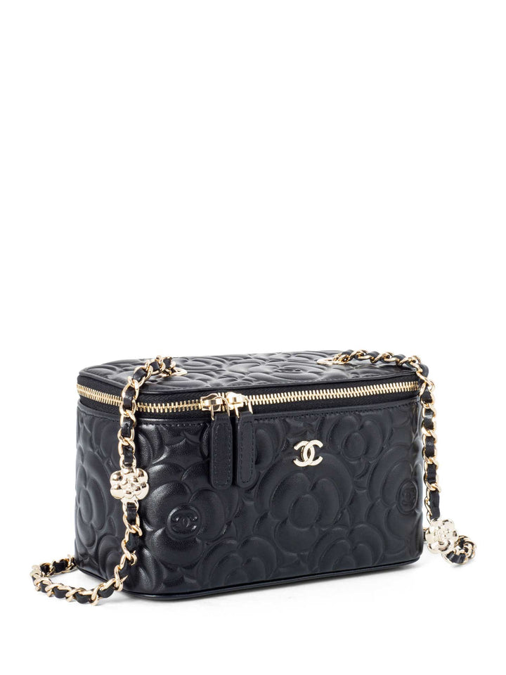 Top Quality Chanel Lambskin Camellia Quilted Leather Mini Vanity Messenger Bag Black