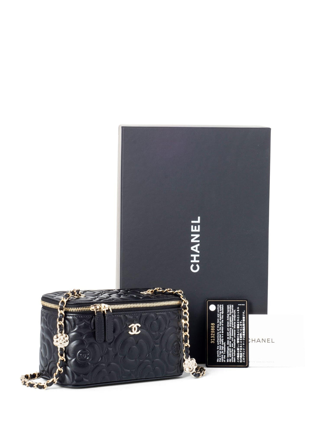 Top Quality Chanel Lambskin Camellia Quilted Leather Mini Vanity Messenger Bag Black