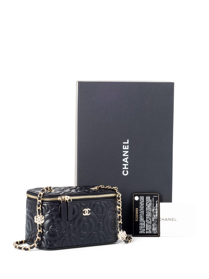 Top Quality Chanel Lambskin Camellia Quilted Leather Mini Vanity Messenger Bag Black