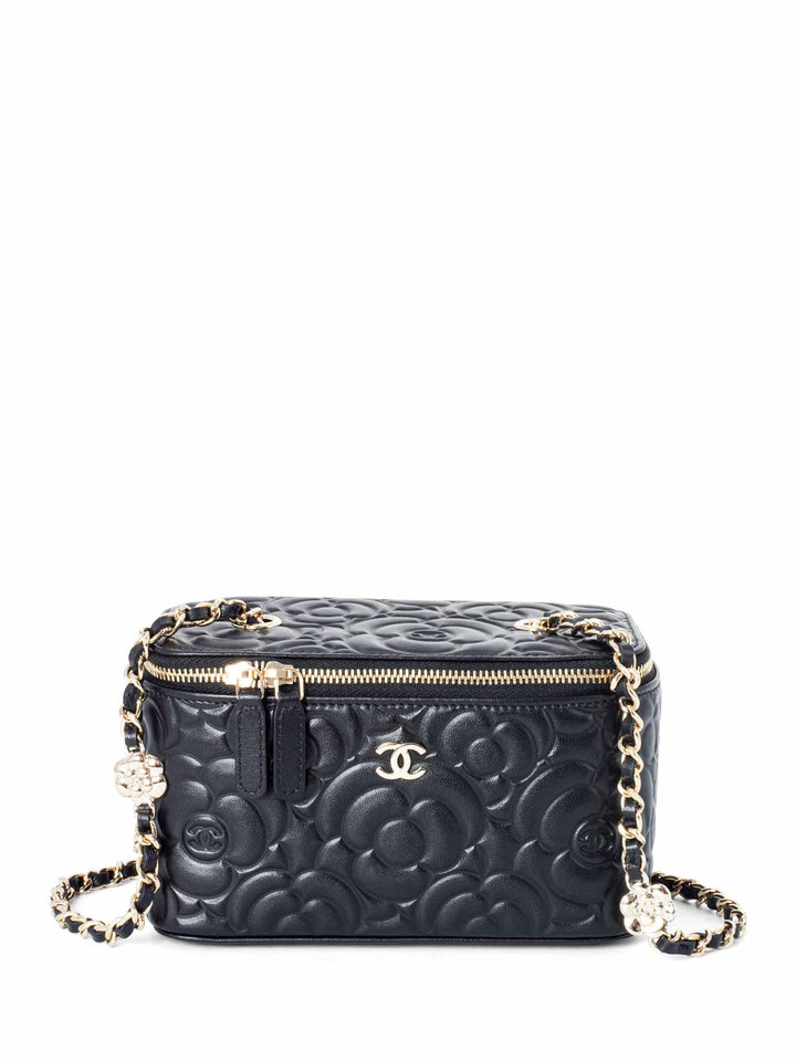 Top Quality Chanel Lambskin Camellia Quilted Leather Mini Vanity Messenger Bag Black