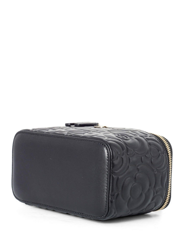 Top Quality Chanel Lambskin Camellia Quilted Leather Mini Vanity Messenger Bag Black