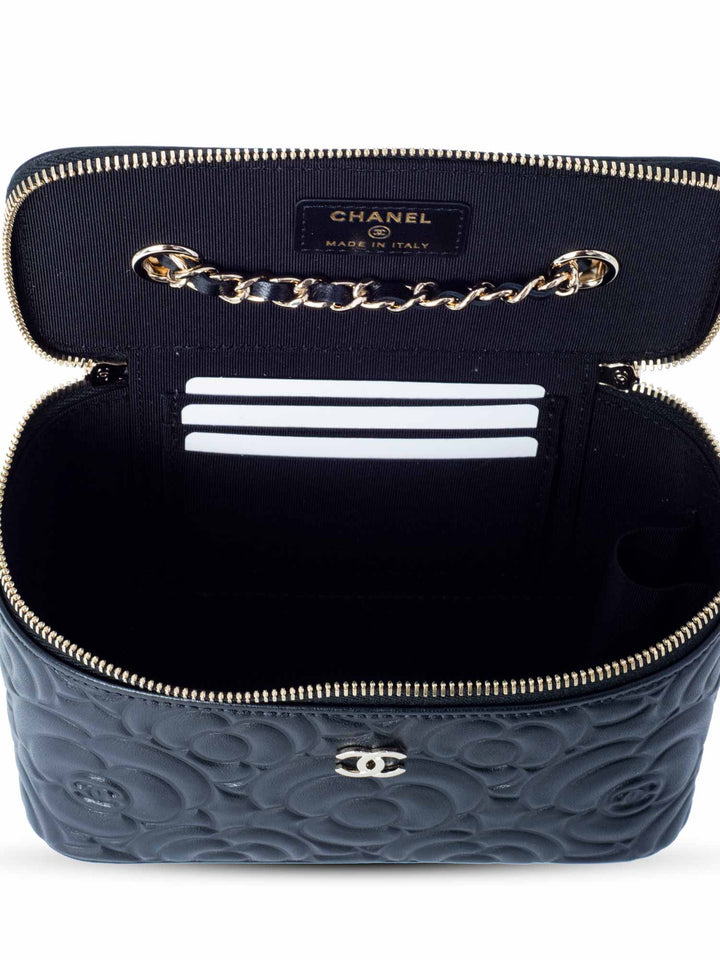 Top Quality Chanel Lambskin Camellia Quilted Leather Mini Vanity Messenger Bag Black
