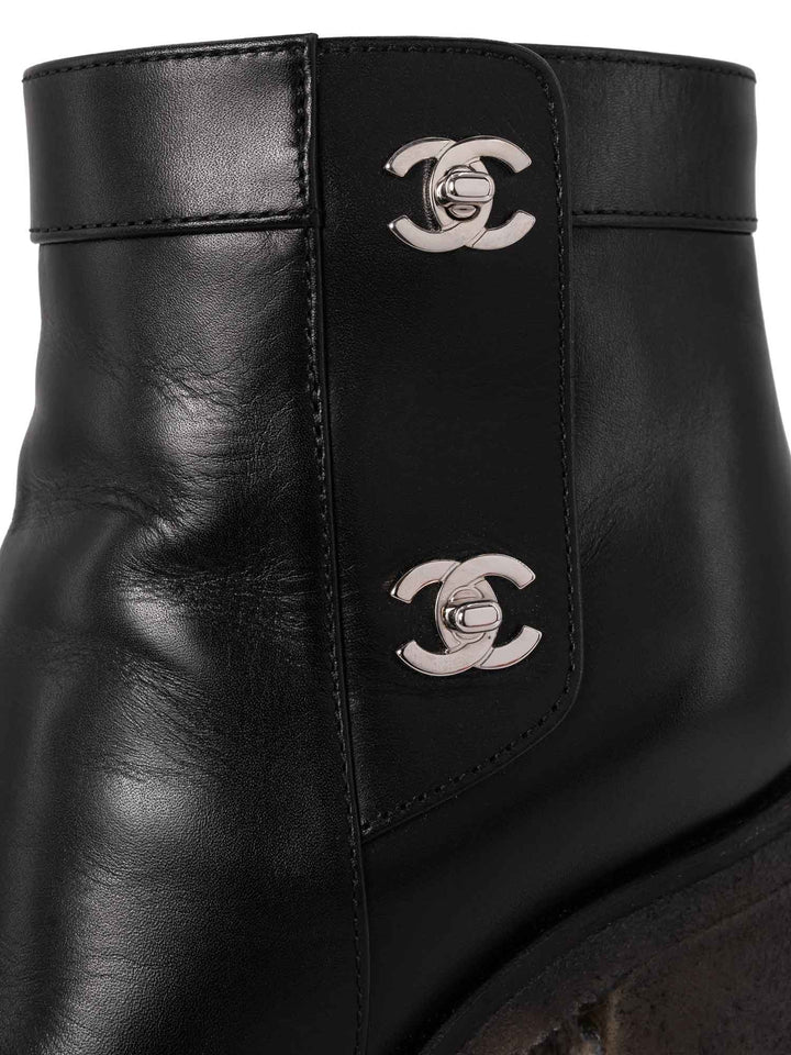 Top Quality Chanel Leather CC Logo Ankle Boots Black