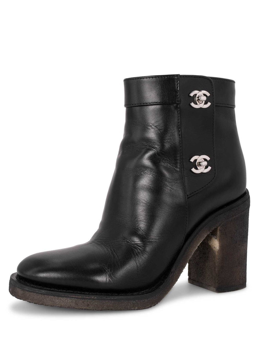 Top Quality Chanel Leather CC Logo Ankle Boots Black