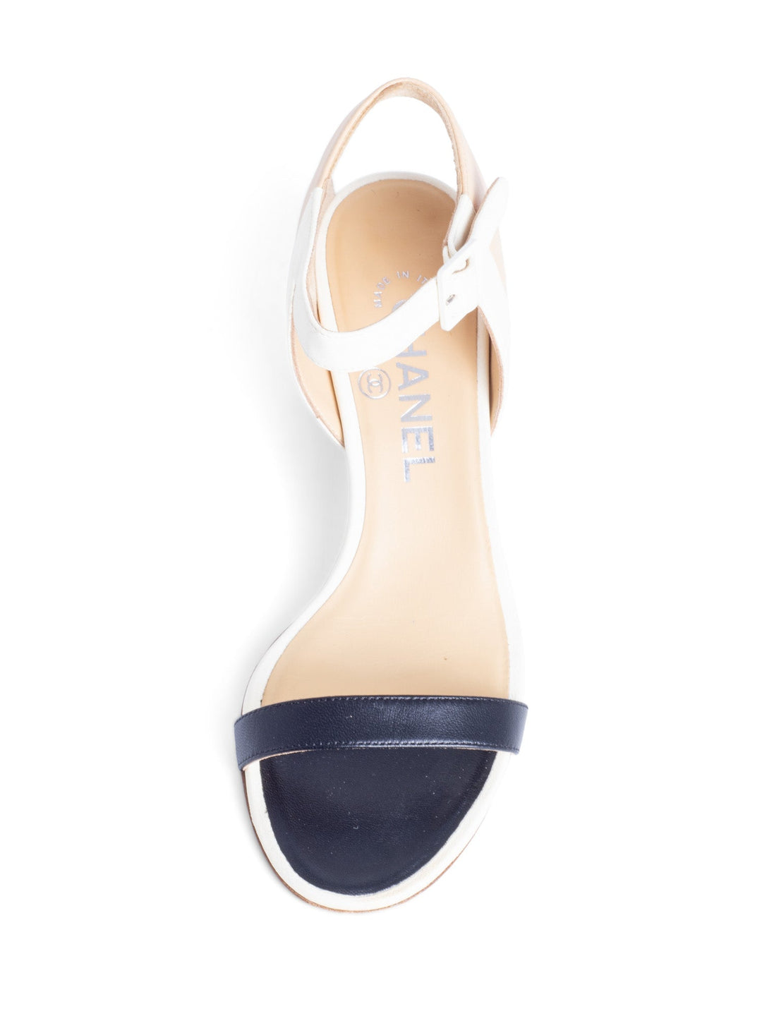 Top Quality Chanel Leather CC Logo Block Heel Ankle Strap Sandals Ivory Tan Black
