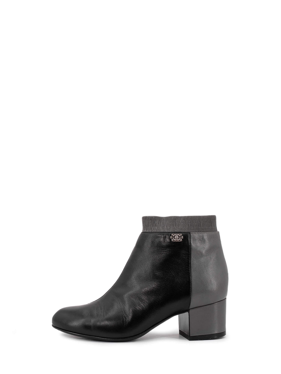 Top Quality Chanel Leather CC Logo Cap Toe Two Toned Booties Black Grey