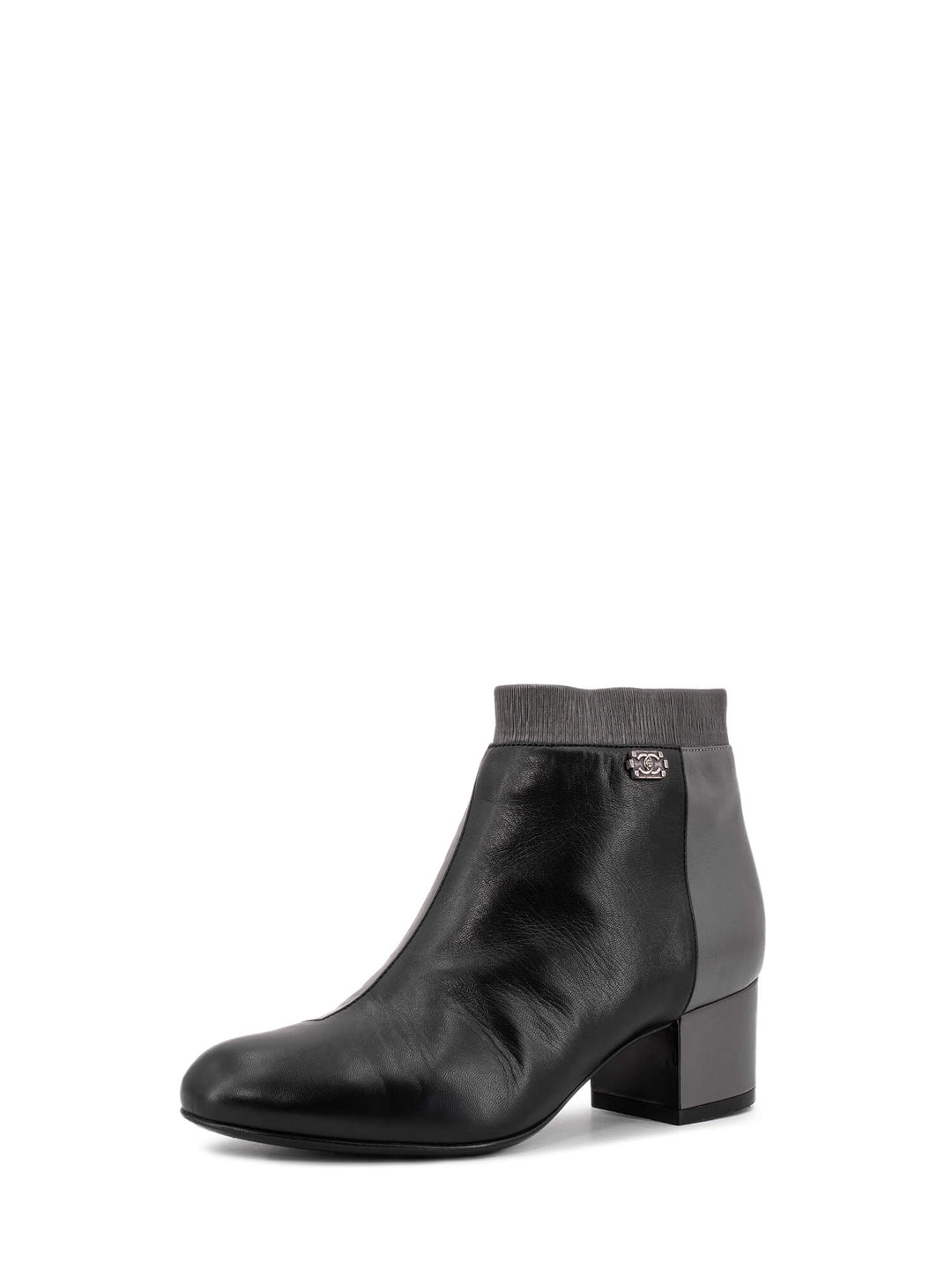 Top Quality Chanel Leather CC Logo Cap Toe Two Toned Booties Black Grey