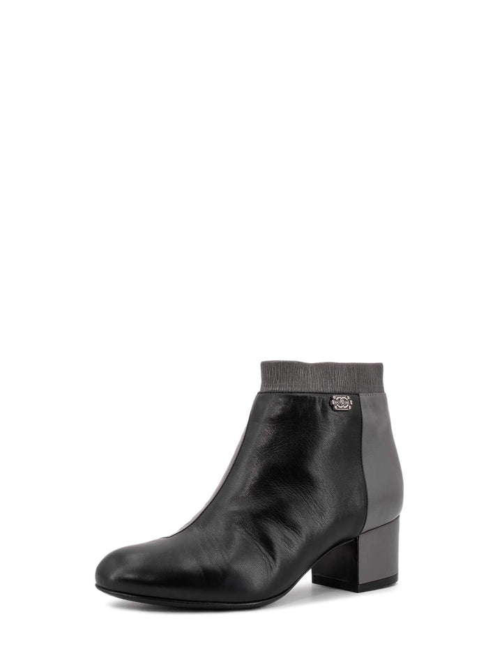 Top Quality Chanel Leather CC Logo Cap Toe Two Toned Booties Black Grey