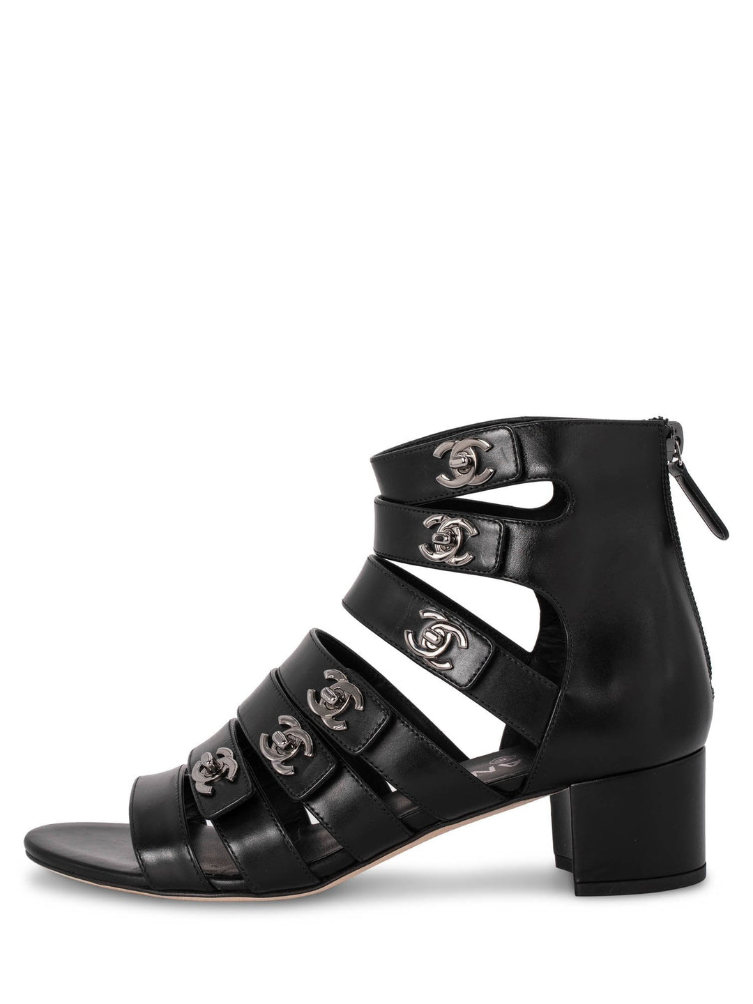 Top Quality Chanel Leather CC Logo Gladiator Sandals Black