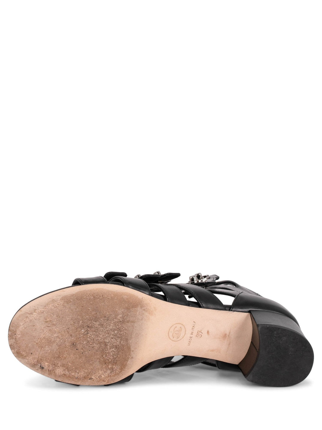 Top Quality Chanel Leather CC Logo Gladiator Sandals Black