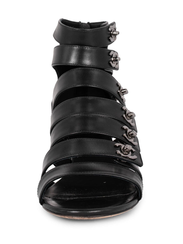 Top Quality Chanel Leather CC Logo Gladiator Sandals Black