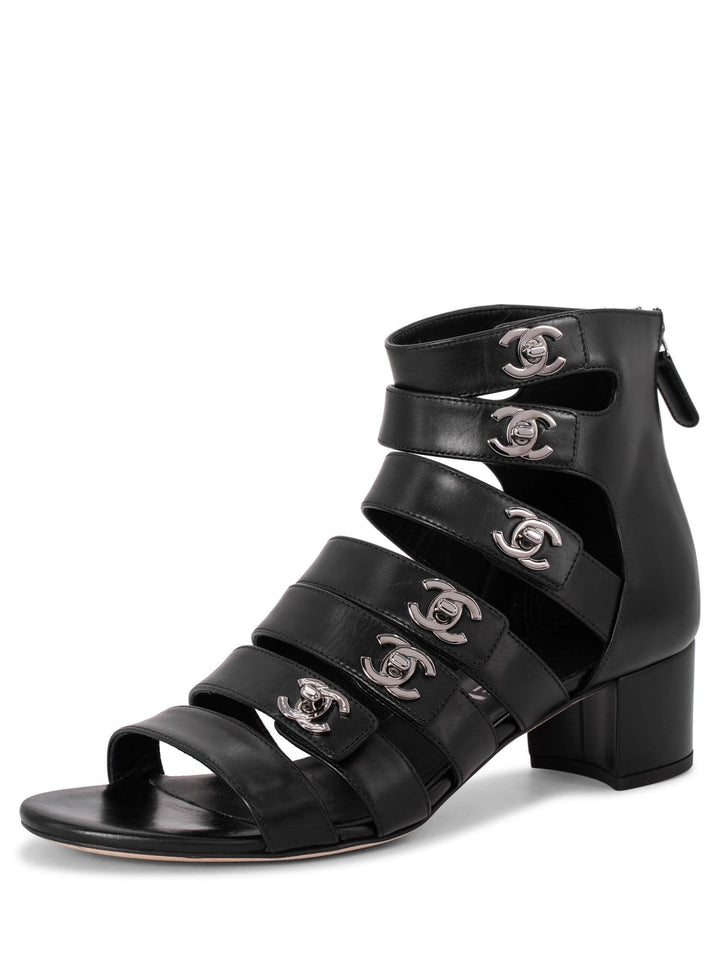 Top Quality Chanel Leather CC Logo Gladiator Sandals Black