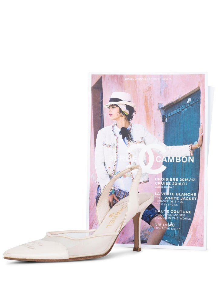 Top Quality Chanel Leather CC Logo Slingback Heels Ivory