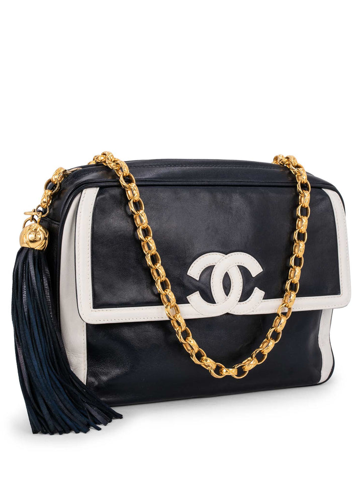 Top Quality Chanel Leather CC Logo Tassel Camera Messenger Bag Blue White