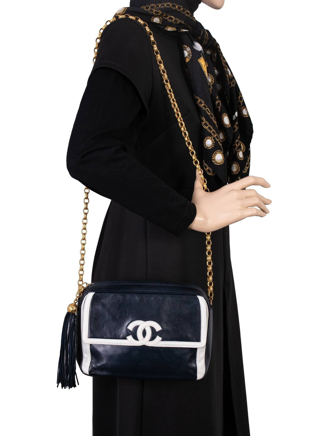 Top Quality Chanel Leather CC Logo Tassel Camera Messenger Bag Blue White