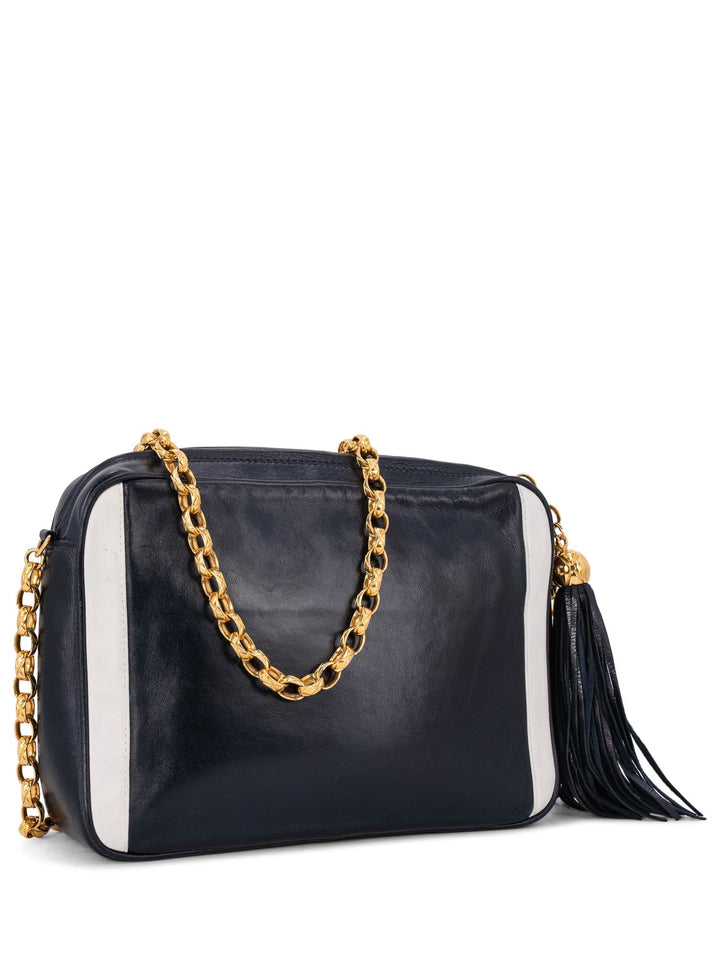 Top Quality Chanel Leather CC Logo Tassel Camera Messenger Bag Blue White