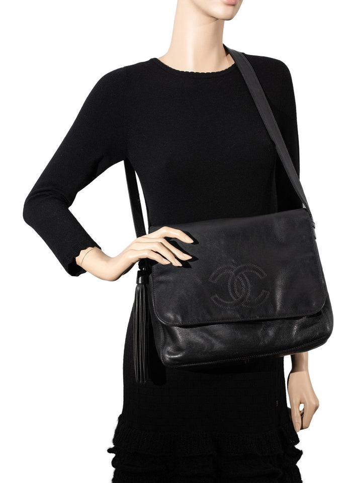 Top Quality Chanel Leather CC Logo Tassel Flap Messenger Bag Black