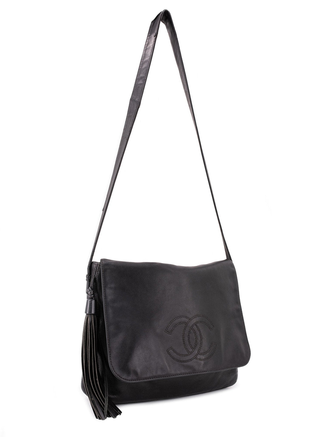 Top Quality Chanel Leather CC Logo Tassel Flap Messenger Bag Black