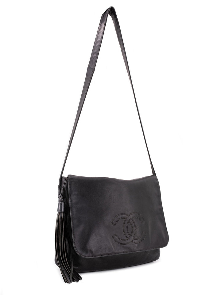 Top Quality Chanel Leather CC Logo Tassel Flap Messenger Bag Black