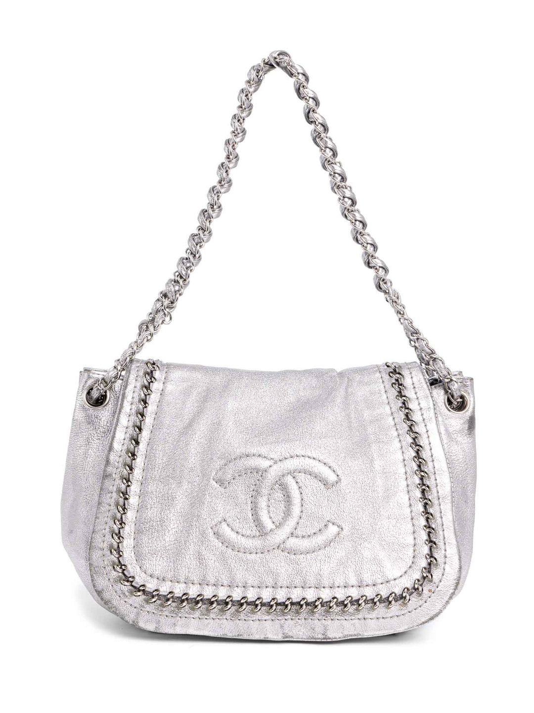 Top Quality Chanel Leather Chain Around Flap Bag Silver