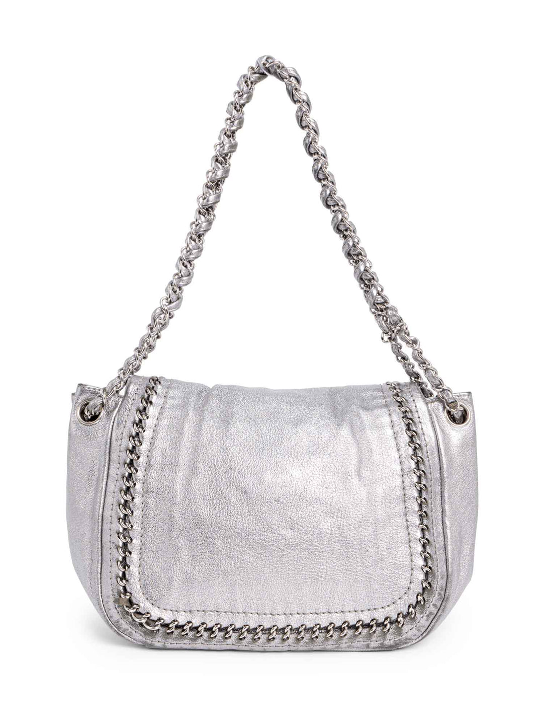 Top Quality Chanel Leather Chain Around Flap Bag Silver