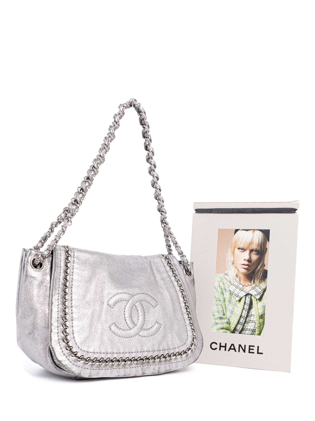 Top Quality Chanel Leather Chain Around Flap Bag Silver