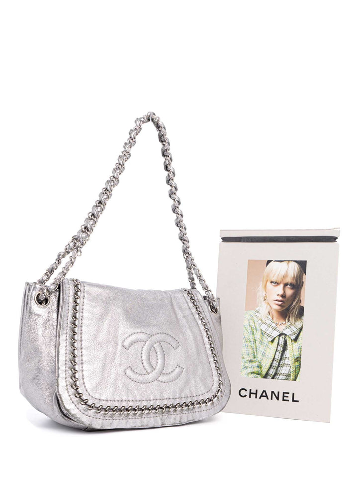 Top Quality Chanel Leather Chain Around Flap Bag Silver