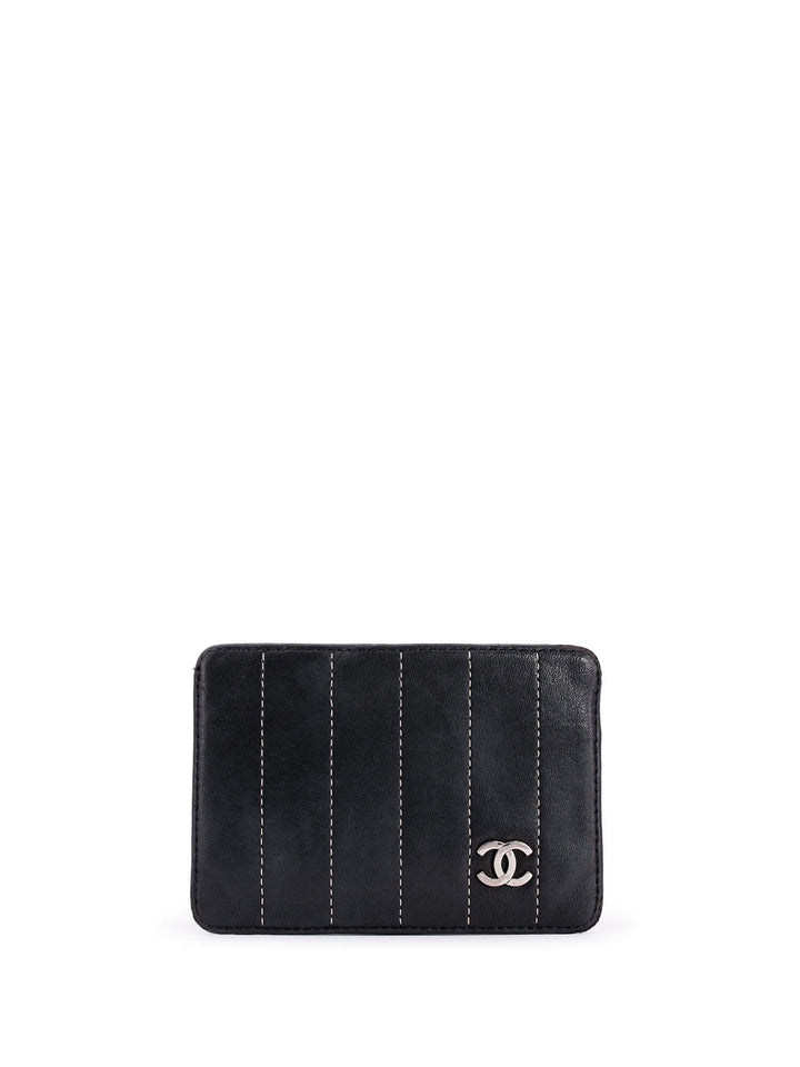 Top Quality Chanel Leather Quilted CC Logo Card Holder Wallet Black